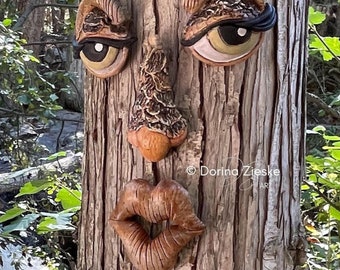 Lady Xyleena - Large Concrete Tree Face  Female Forest Face  Mom&#39;s Day Gift Whimsical Woodland  Garden Art  Garden Sculpture  Great Gift