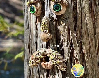 Bois de bouton - visage d'arbre en béton, cadeaux de fête des mères, cadeau d'anniversaire, beaux yeux en verre, sculpture de jardin, cadeau pour les amoureux de la nature, oeuvre d'art dans le jardin