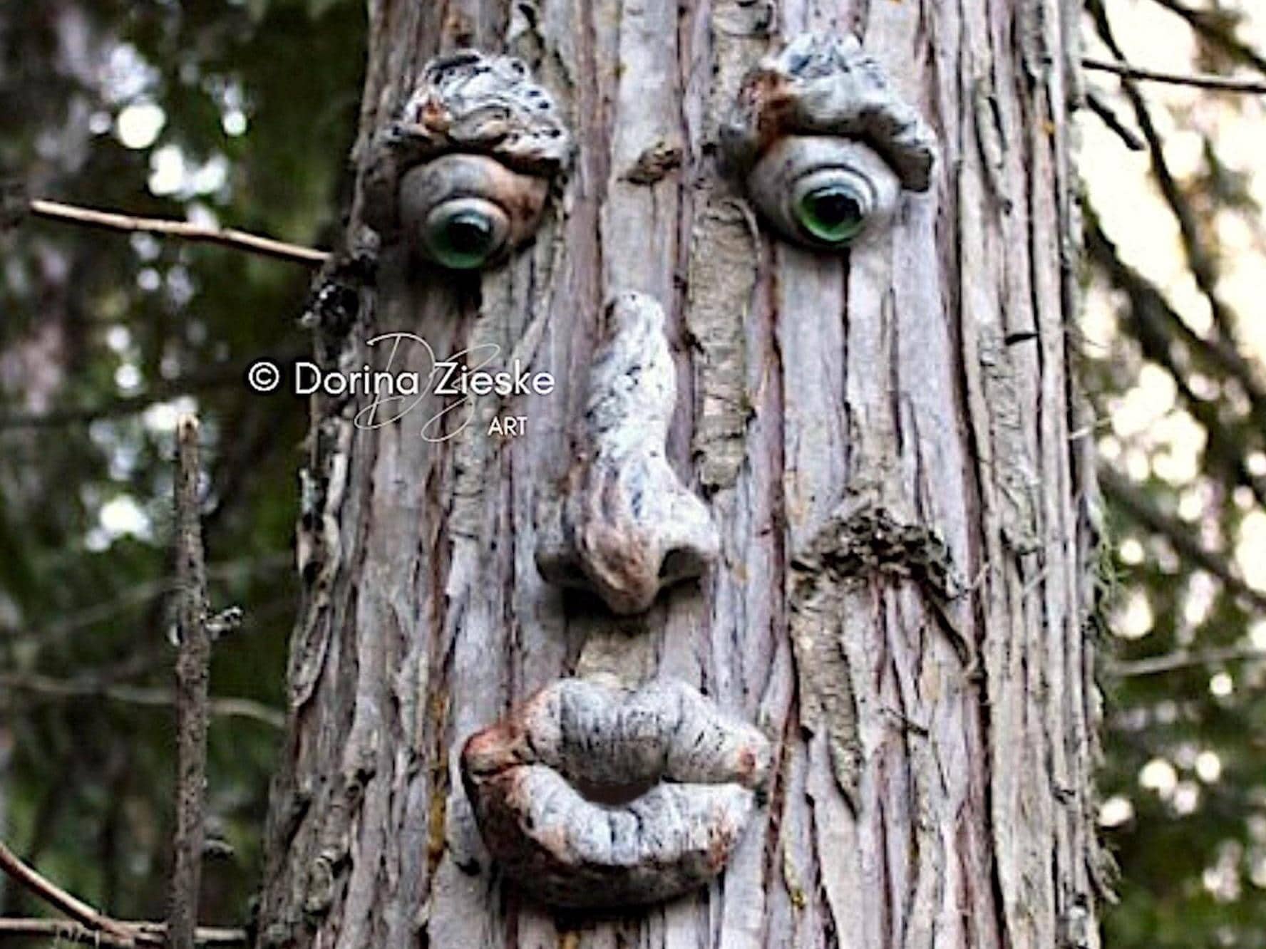 Forrest Stump - Large Concrete Tree Face Whimsical Forest Faces Ideal Gift  Garden Sculpture Outdoor Tree Decor Authentic Handmade Fun Gift