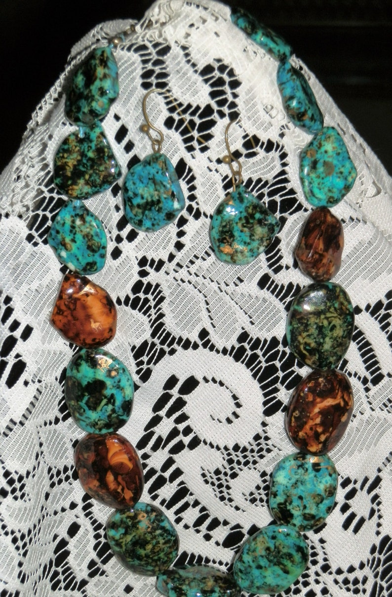 Vintage 12 PRICE- TurquoiseCopper Faux Beads Early /'90s Was 10.00 Now 5.00 Bohemian Tribal Earrings Necklace Set Mother/'s Day Gift!!