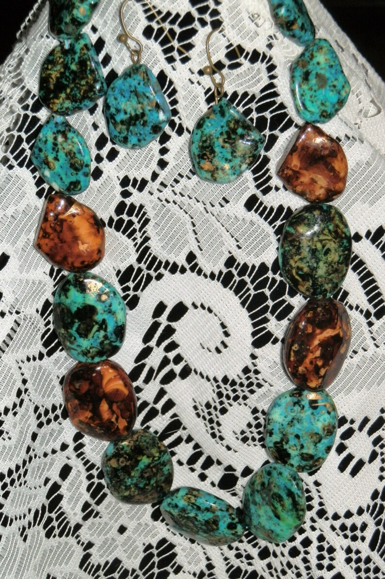 Vintage 12 PRICE- TurquoiseCopper Faux Beads Early /'90s Was 10.00 Now 5.00 Bohemian Tribal Earrings Necklace Set Mother/'s Day Gift!!