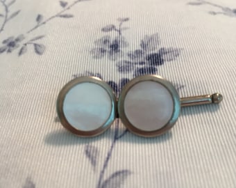 Vintage Mother of Pearl Cuff Links 1940s Circular Shape Wedding Attire Men Groom, Ladies