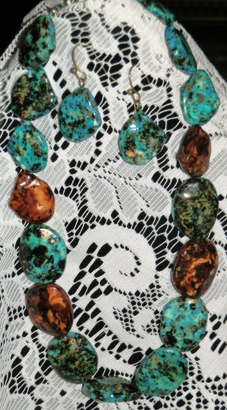 Vintage 12 PRICE- TurquoiseCopper Faux Beads Early /'90s Was 10.00 Now 5.00 Bohemian Tribal Earrings Necklace Set Mother/'s Day Gift!!