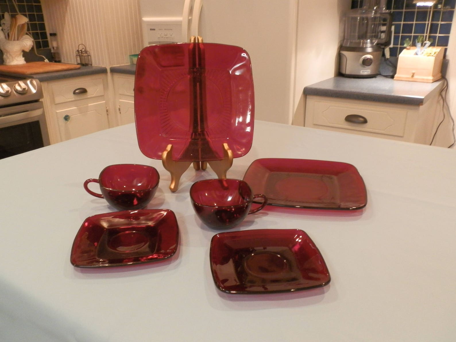 Vintage Red Anchor Hocking Cups/saucers Luncheons Square Etsy