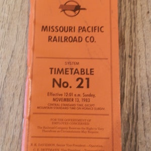 Vintage Missouri Pacific Railroad Company System Time Table No. 21 November 13, 1983