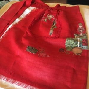 Vintage Red Apron with Fringe Never Used Vintage 1970s