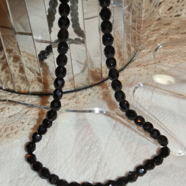 Vintage Black Glass Beads Choker Necklace MCM Funeral/Formal Ladies Black Jet Glass Beads Necklace Gift for Ladies HistoryHouseAntiques