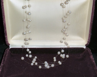 Vintage Freshwater Pearls 20" June Birthday Modern Floating Pearl Necklace Easter Mother's Day