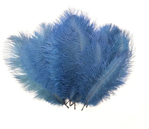 Blue Dyed Over Natural Mini Ostrich Craft Feathers 5-8 Inch 