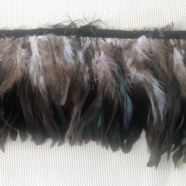 Natural Bronze Black Rooster Feather Trim 5-6 Inch per Yard