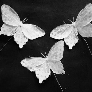 Christmas Ornament White Butterflies 4.5 inch per SIX (6)