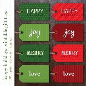 Étiquettes-cadeaux de vacances imprimables - Téléchargement instantané Étiquettes-cadeaux de Noël - Étiquettes-cadeaux de vacances rouges et vertes - Joie - Amour - Joyeux - Heureux