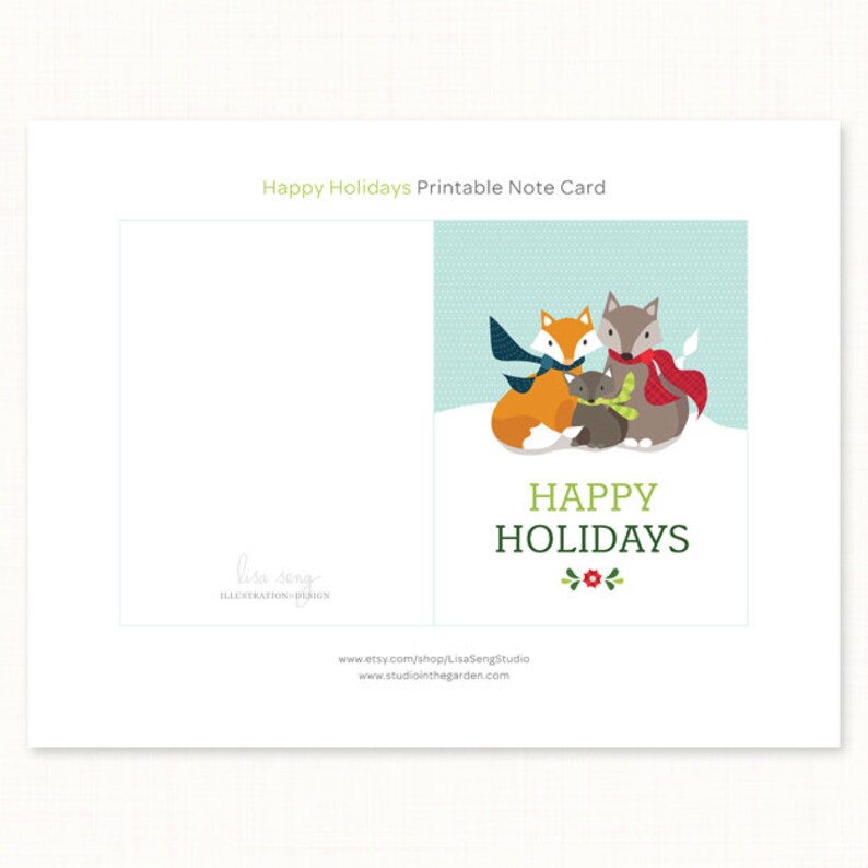 Happy Holidays Printable Christmas Card Printable Holiday Card PDF Fox ...
