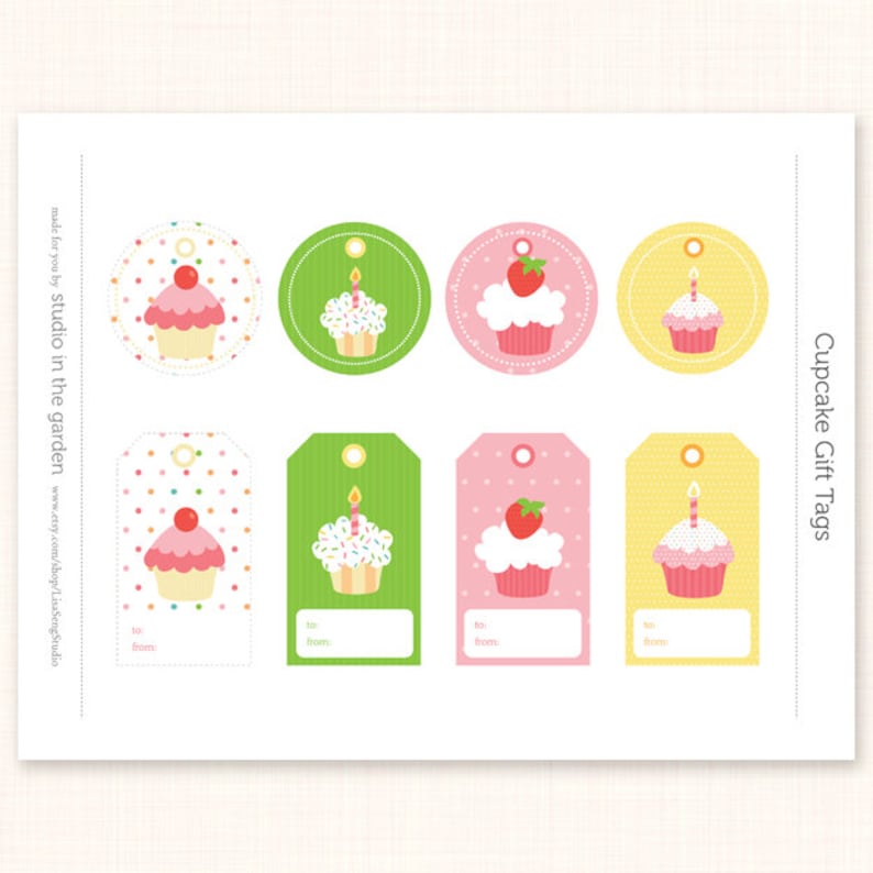 Cupcake Birthday Gift Tags Instant Download Printable Gift Labels
