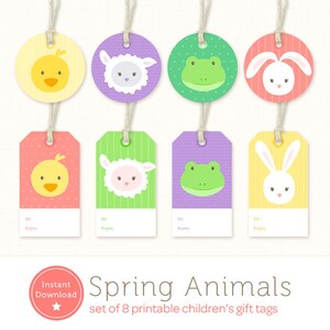 Instant Download Easter Gift Tags - Baby Animals Printable Gift Labels - Printable Easter Tag - Duck, Lamb, Frog & Bunny - Baby Gift Tag PDF