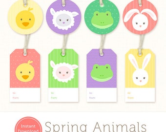 Instant Download Easter Gift Tags - Baby Animals Printable Gift Labels - Printable Easter Tag - Duck, Lamb, Frog & Bunny - Baby Gift Tag PDF