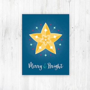 Druckbare Weihnachtskarte Leuchtender Stern - Weihnachtsstern Sofortiger Download Digitale Weihnachtskarte PDF-Datei - A2 druckbare Weihnachtskarte