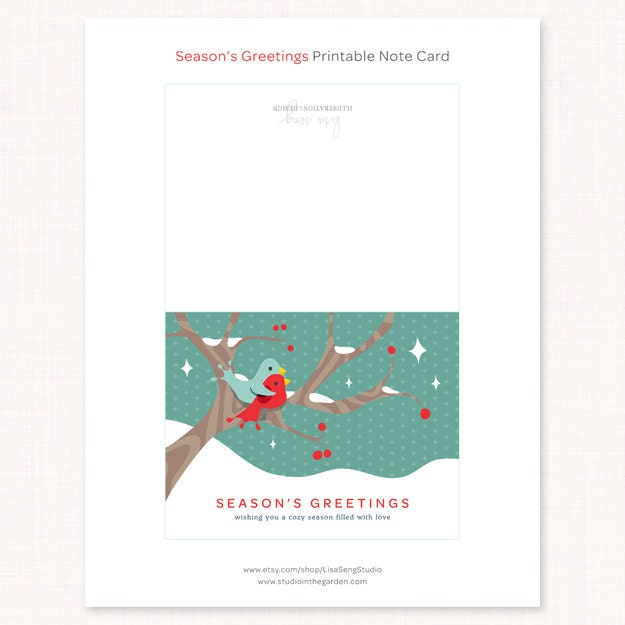 Printable Holiday Card Season's Greetings Printable Christmas Card Bird ... Printable Holiday Card Season's Greetings Printable Christmas Card Bird ...