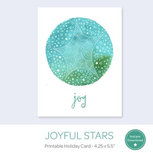 Tarjeta navideña imprimible - Tarjeta de Navidad Joy - Tarjeta de Navidad PDF - Tarjeta navideña de descarga instantánea - Tarjeta estrella de Navidad imprimible