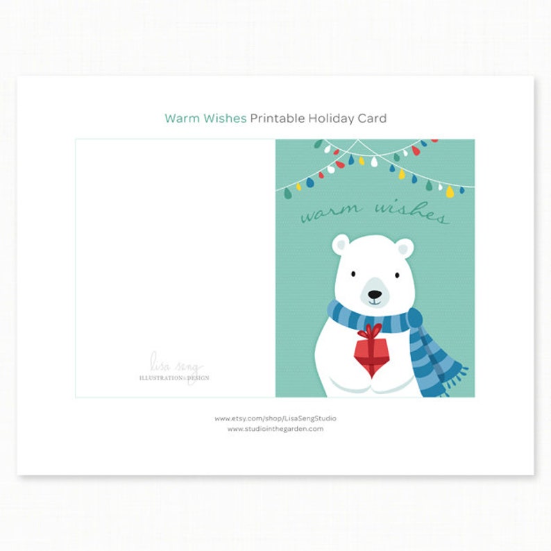 Printable Holiday Card Polar Bear Printable Christmas Card | Etsy