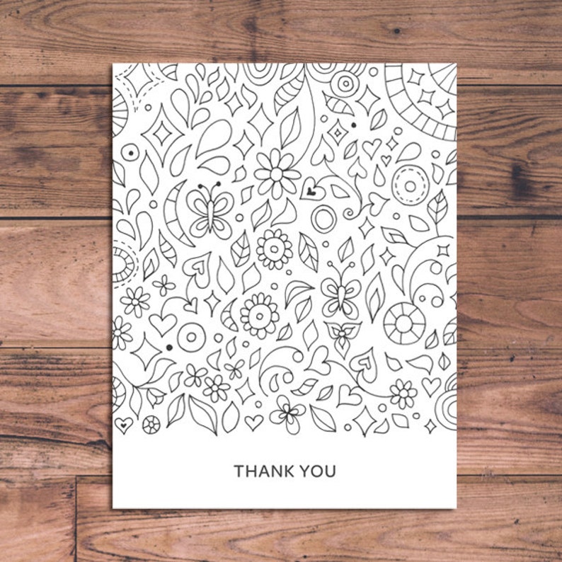 Printable Thank You Card - Coloring Card Thank You Note PDF - Instant ...