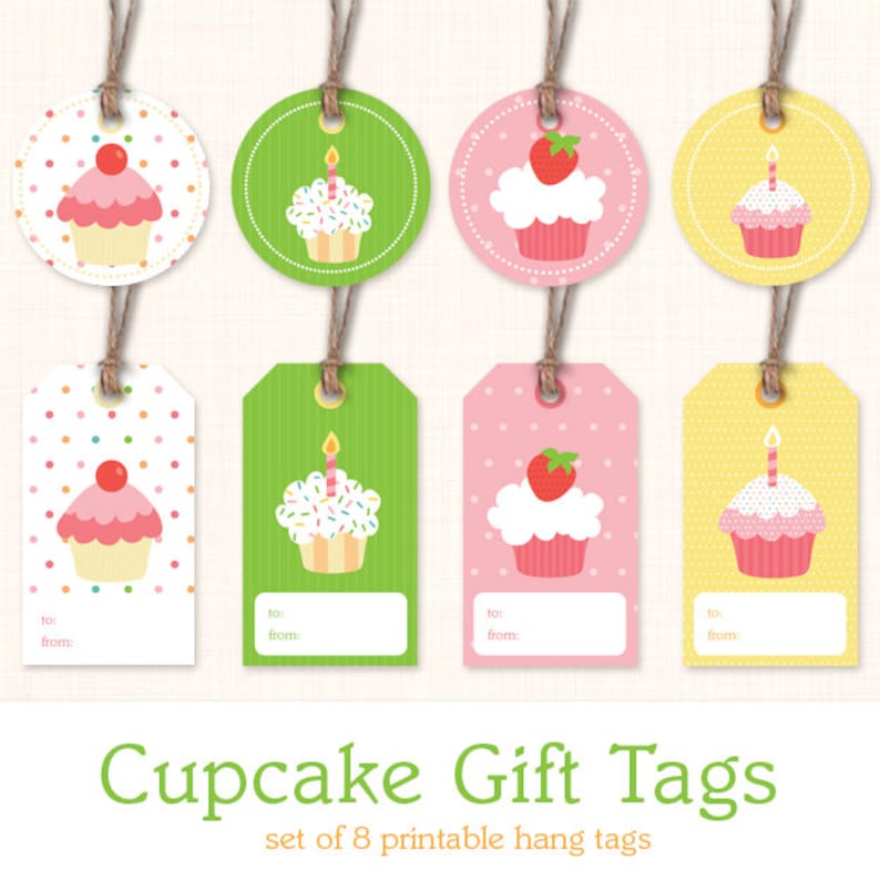 Cupcake Birthday Gift Tags Instant Download Printable Gift Labels