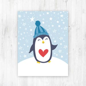 Tarjeta de Navidad imprimible - Tarjeta navideña de pingüino - Descarga instantánea de archivo PDF de tarjeta de invierno digital - Tarjeta de Navidad imprimible A2