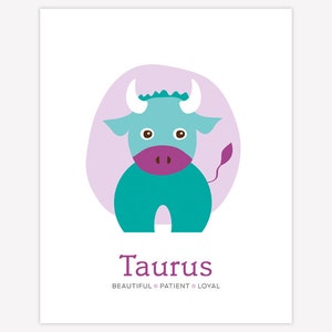 Instant Download - Taurus Art Printable  - Zodiac Baby Astrology Nursery Art - Kid&#39;s Wall Art - Newborn Gift - 8 x 10 Digital Art Print