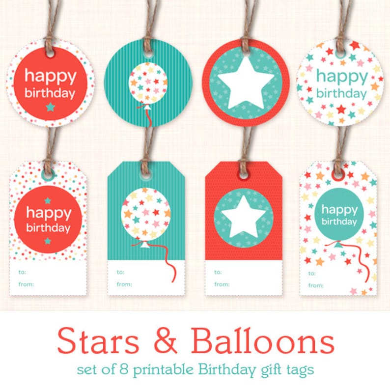 Printable Birthday Reward Tags - Prompt Down load Electronic Reward Labels - Blue and Pink - Balloons and Superstars image regarding Printable Birthday Gift Tags titled Printable Birthday Present Tags - Fast Obtain Electronic Present Labels - Blue and Pink - Balloons and Superstars