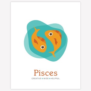 Instant Download - Pisces the Fish Nursery Print - Kid&#39;s Printable Wall Art - Astrology Art Print - Zodiac Baby Wall Decor - Newborn Gift