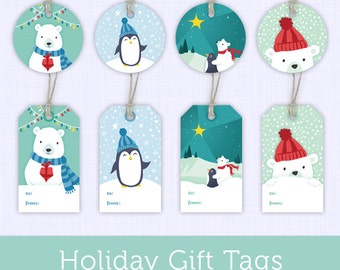 Printable Christmas Gift Tags - Printable Holiday Gift Tags - Penguins and Polar Bears Printable Gift Tags