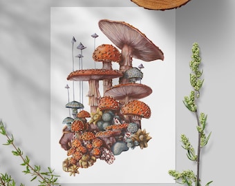 Magical Mushroom Garden: Artistic Watercolor Print