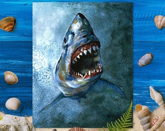 Great White Shark Art Print, Jaws Poster and Shark Week Gift