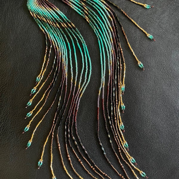 Maui Swan Designs "Golden Cascading Feathers" Long Seed Bead Earrings with 14K Gold filled Beads