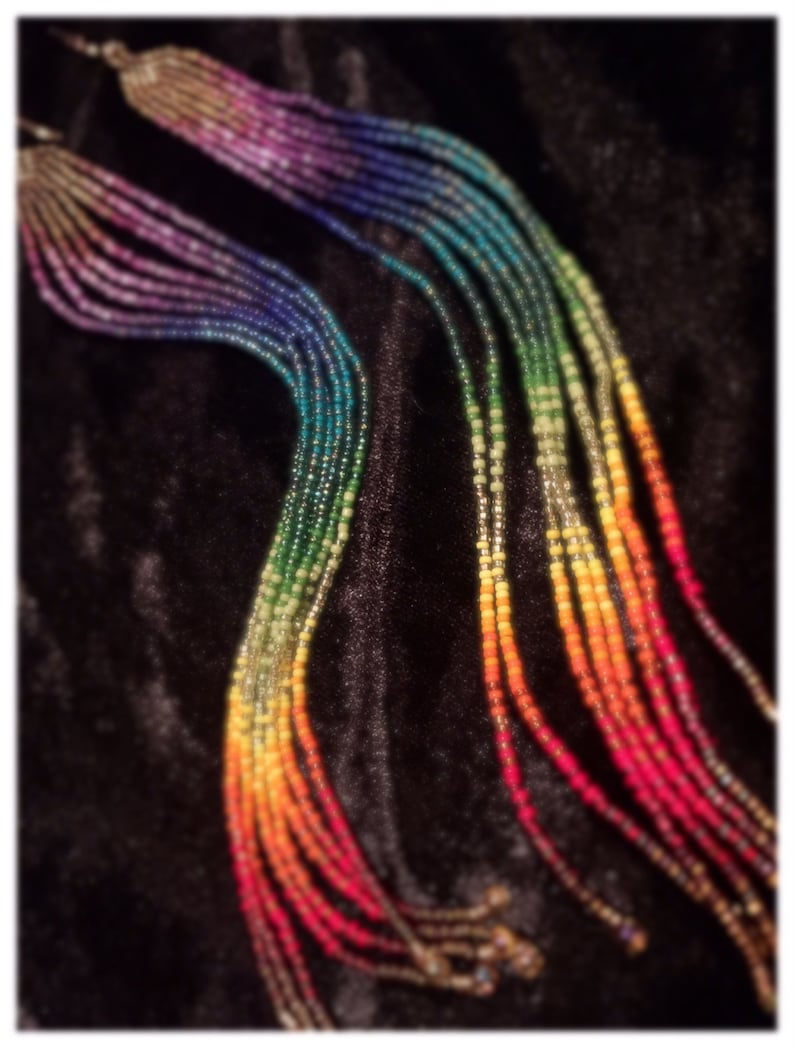 8 Long Maui Rainbow Delicate Glass Seed Bead Earrings image 2