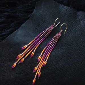Tiny "Summer Heat" ~ 4" long Delicate Seed Bead Handmade Earrings