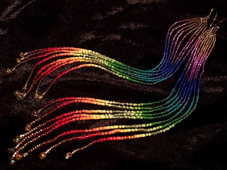 8 Long Maui Rainbow Delicate Glass Seed Bead Earrings image 4