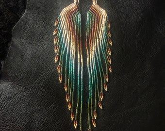 Maui Swan Designs "Earthy Wings" Long Seed Bead Earrings