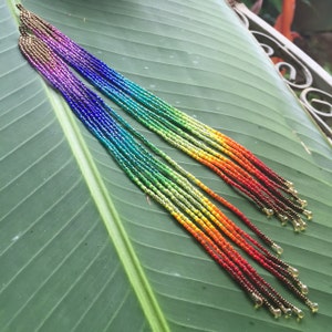 8 Long Maui Rainbow Delicate Glass Seed Bead Earrings image 3