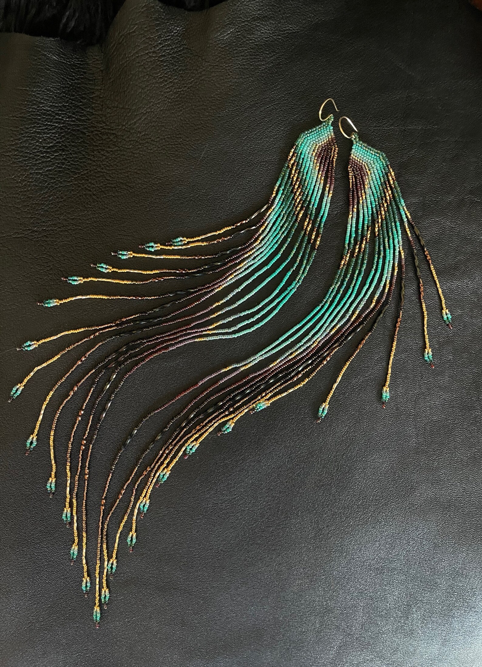 Maui Swan Designs Golden Cascading Feathers Long Etsy