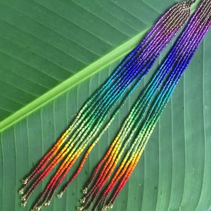 8 Long Maui Rainbow Delicate Glass Seed Bead Earrings image 5