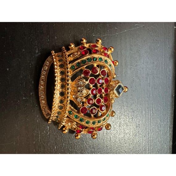 Vintage KJL Kenneth Jay Lane Crown Pin Brooch Gol… - image 3