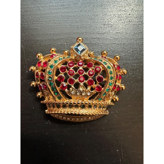 Vintage KJL Kenneth Jay Lane Crown Pin Brooch Gol… - image 2