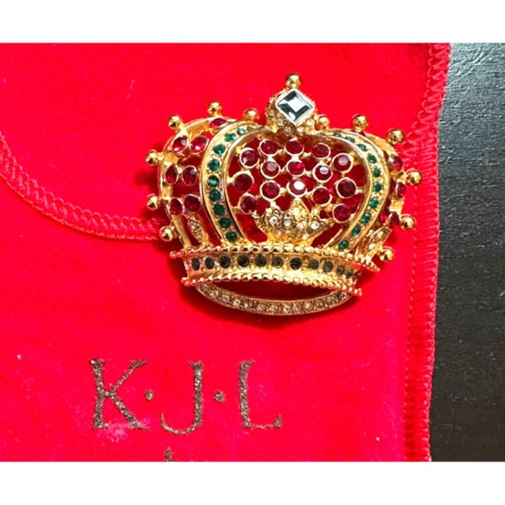 Vintage KJL Kenneth Jay Lane Crown Pin Brooch Gol… - image 1