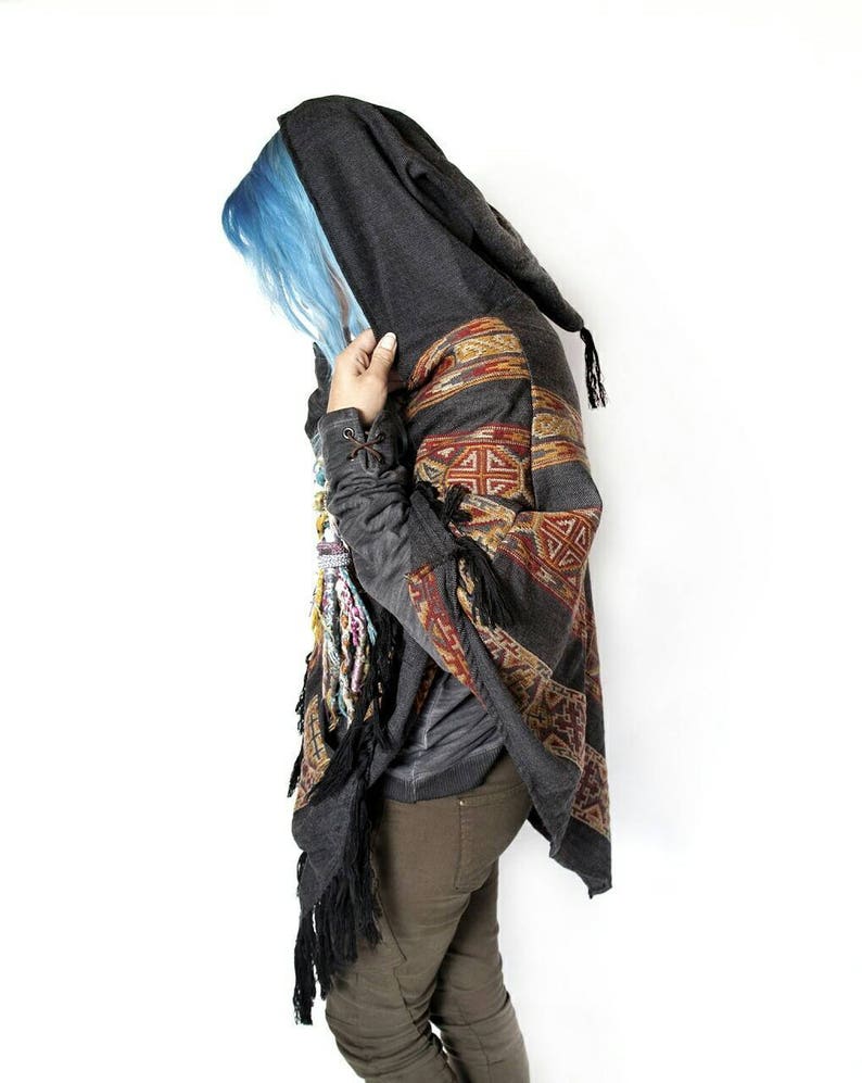 Poncho hooded camping cape Black