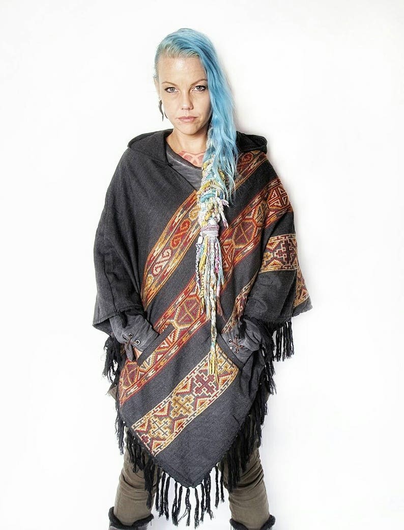 Poncho hooded camping cape Black