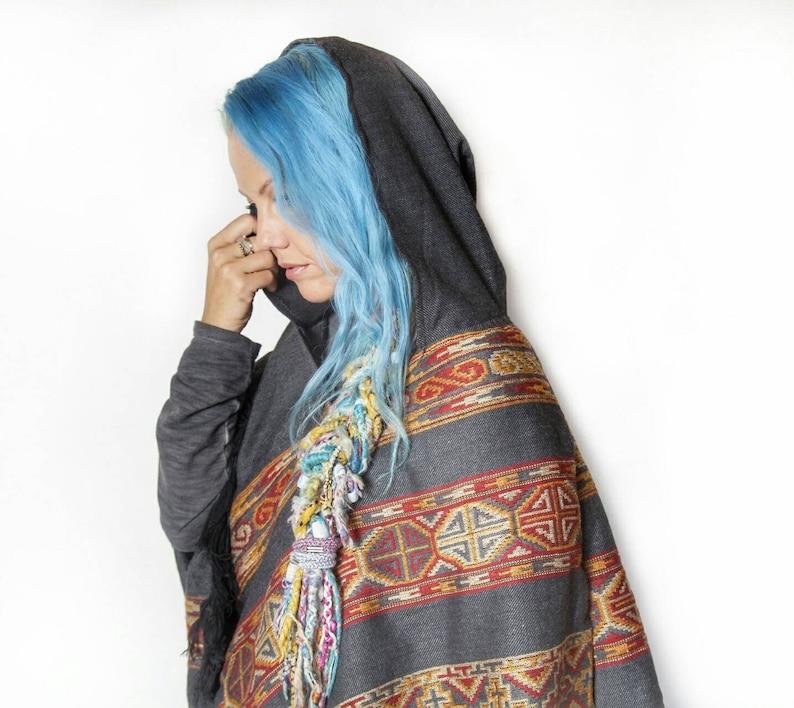Poncho hooded camping cape Black