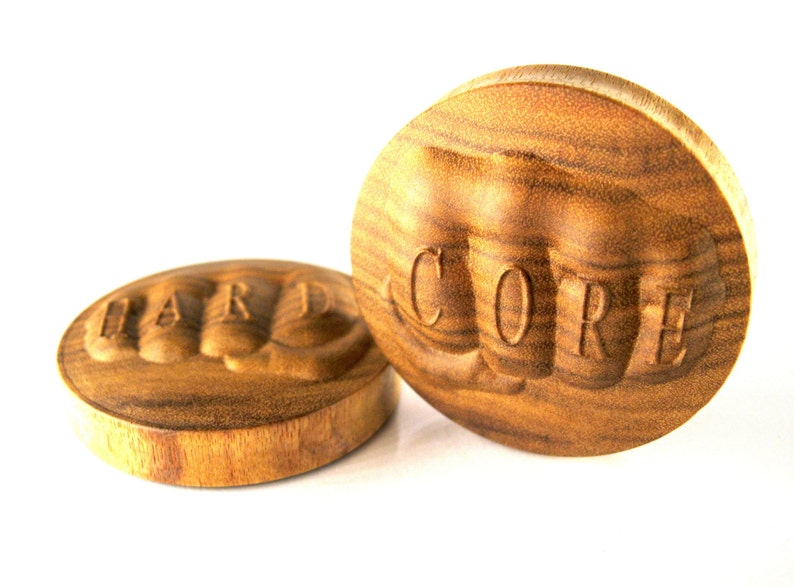 Punch Hard Core pattern Handmade Wooden Ear Plugs Gauges 