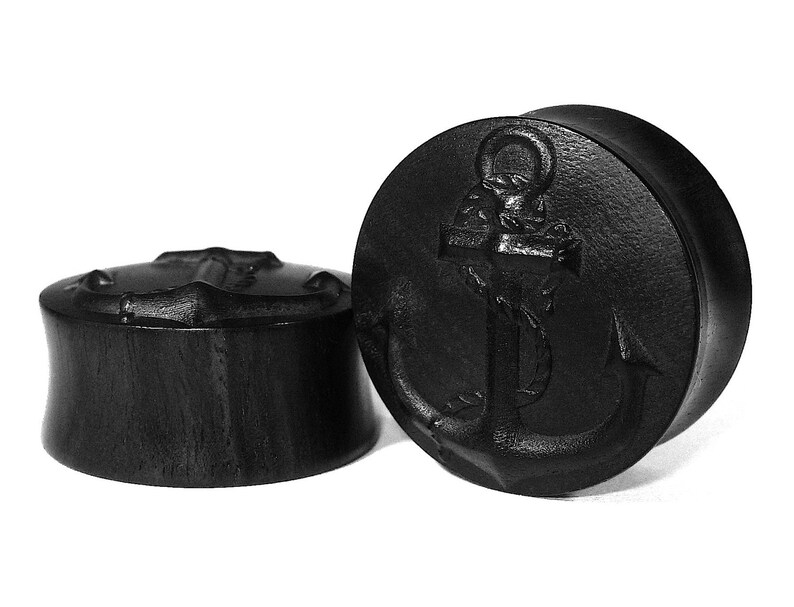 Anchor pattern Organic Handmade Wooden Ear Plugs Ear Gauges Custom