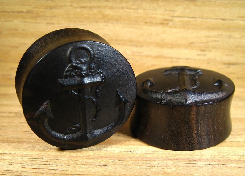 Anchor pattern Organic Handmade Wooden Ear Plugs Ear Gauges Custom